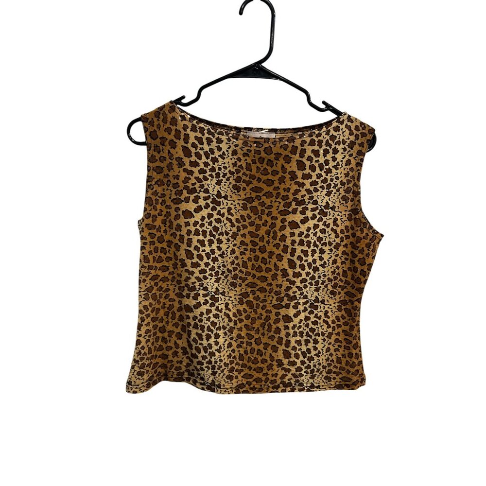 Fashion2Fashion Leopard Print Sleeveless Top Tan Brown Sparkle Animal Print
